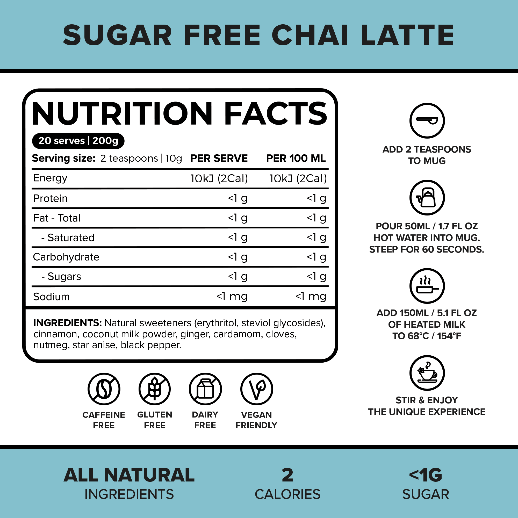Sugar Free Caffeine Free Natural Chai Latte