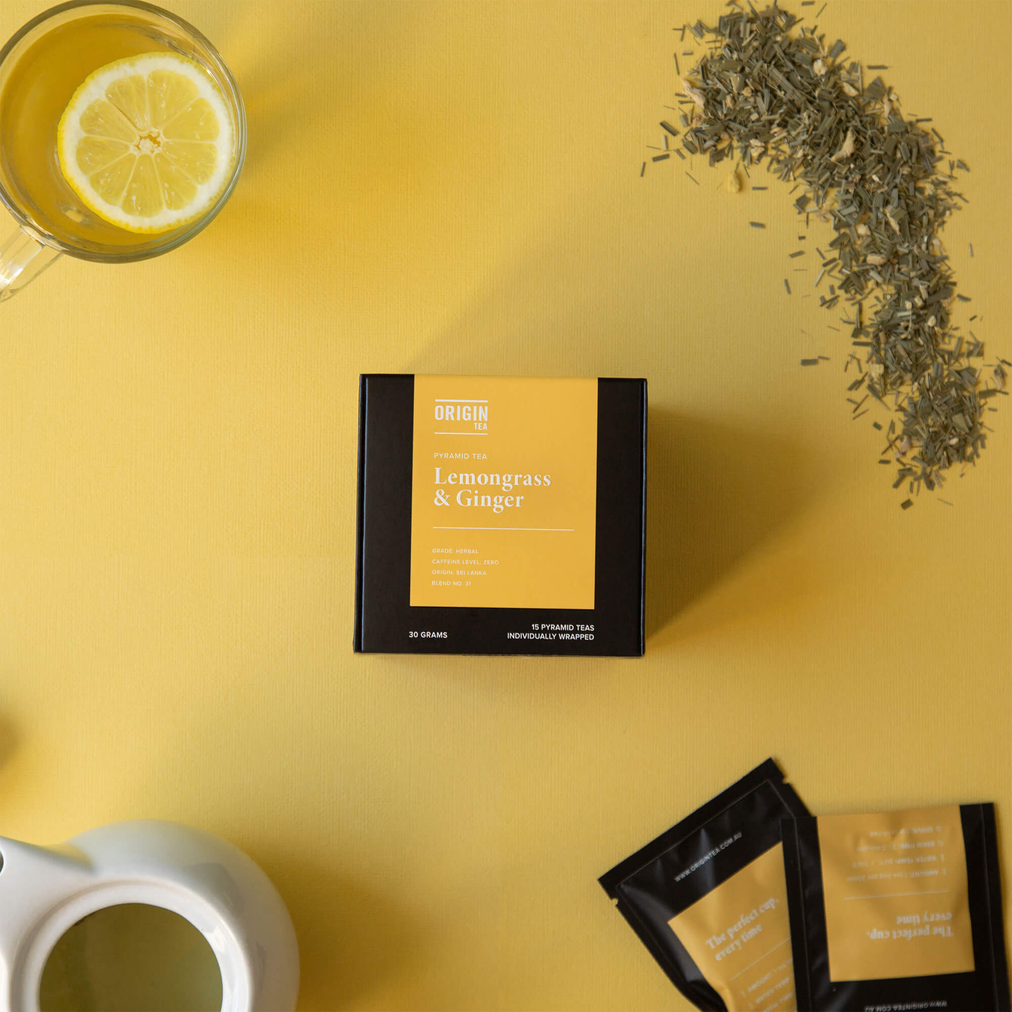 Lemongrass Ginger Caffeine Free Pyramid Herbal Tea Bags - 20 Bags - Origin Tea