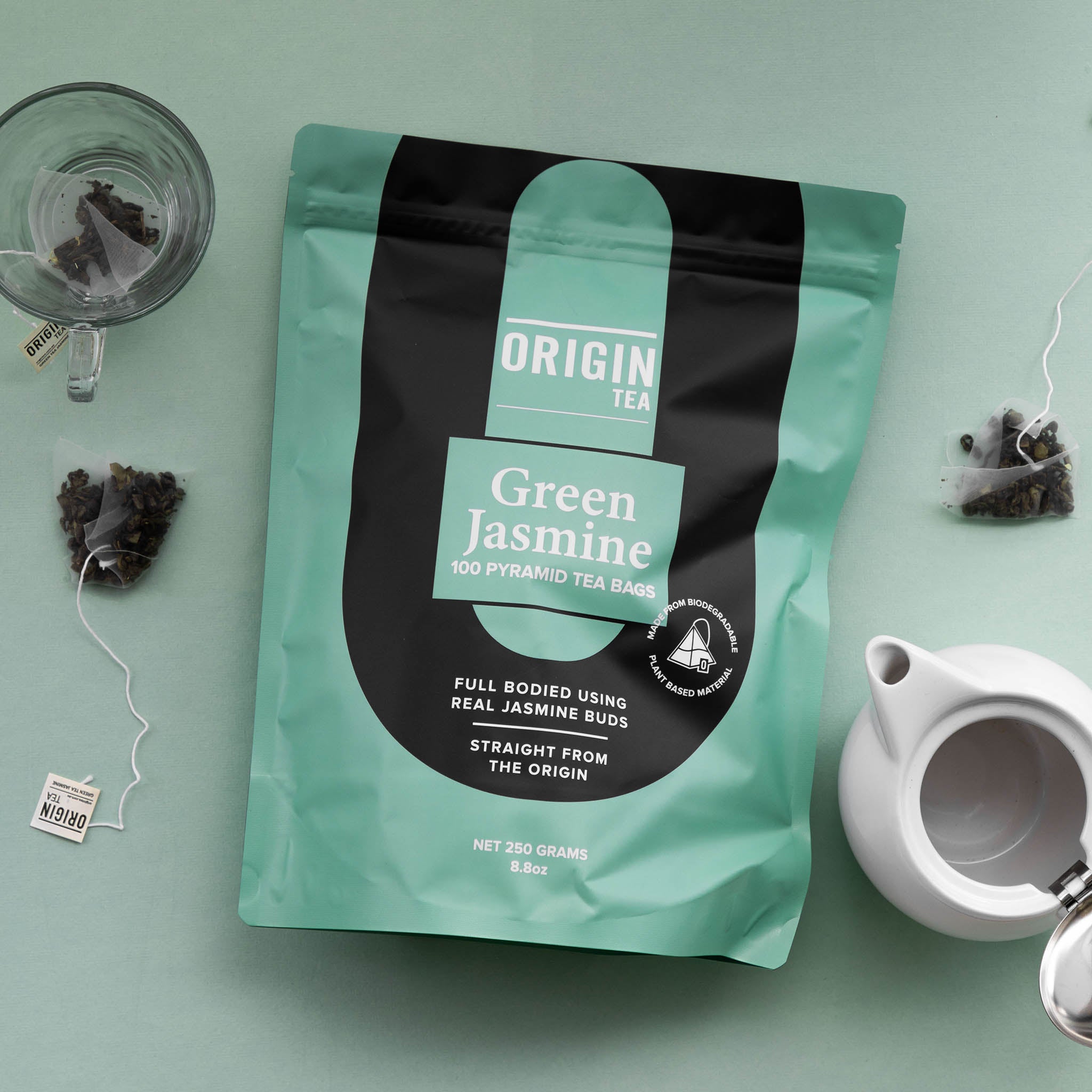 Green Jasmine Pyramid Green Tea Bags - 100 Bags - Origin Tea