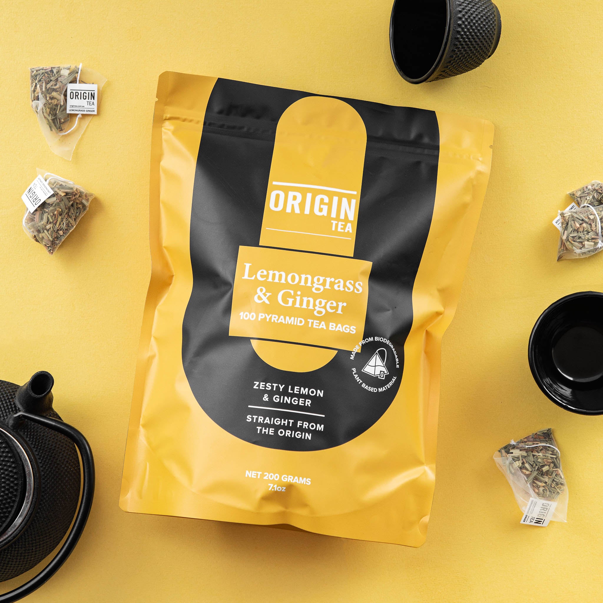Lemongrass Ginger Caffeine Free Pyramid Herbal Tea Bags - 100 Bags - Origin Tea
