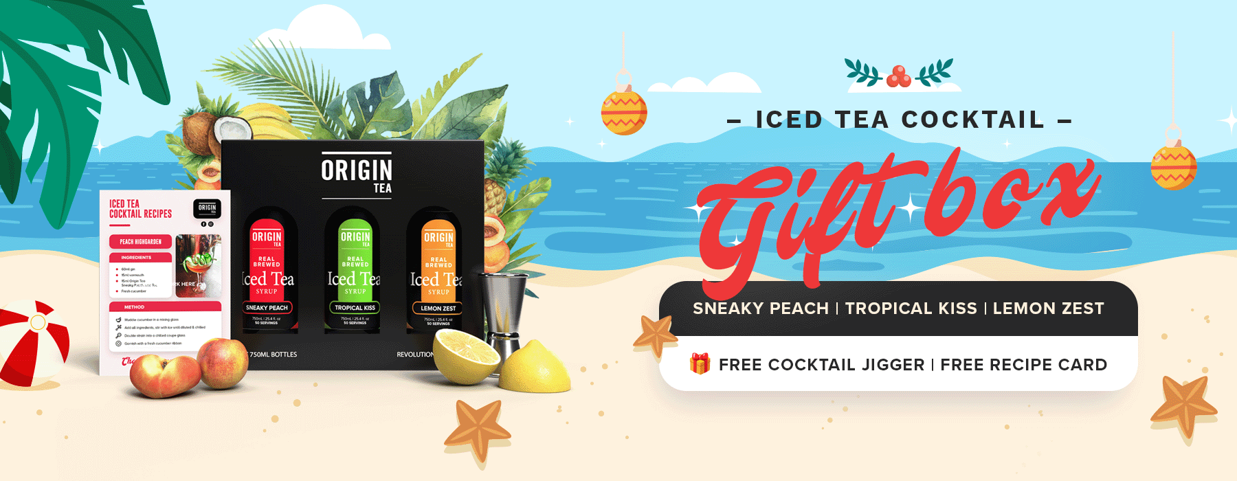 Iced Tea Cocktail Gift Box - Peach, Tropical, Lemon Zest + Free Cocktail Jigger + Free Recipe Card